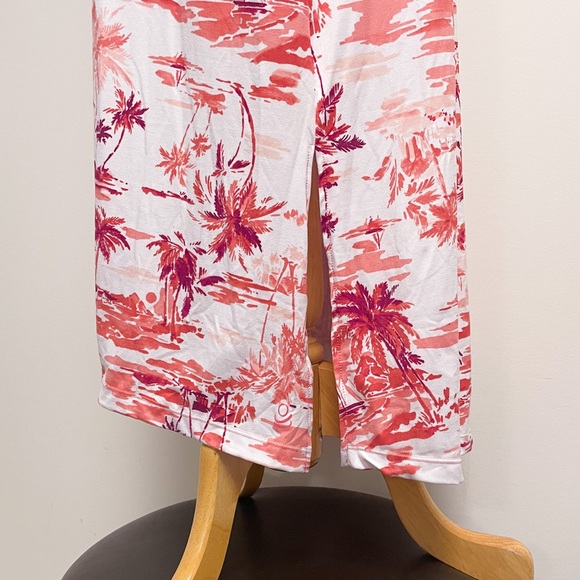 Cuddl Duds White Coral Beach Scape V Neck Sleeveless Midi Dress Large Palm Trees - Picture 7 of 11